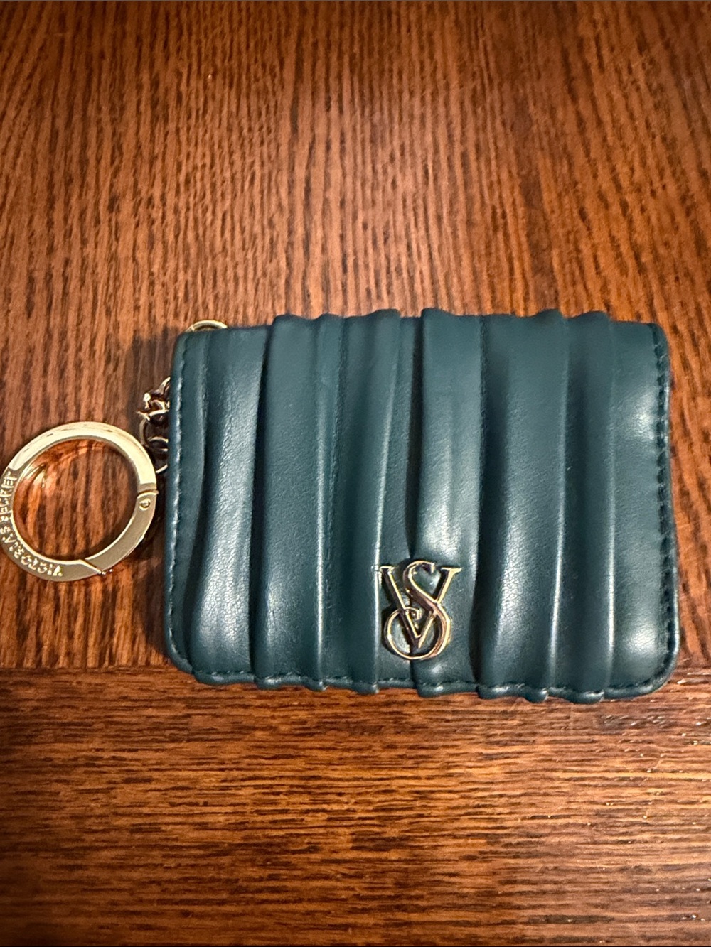 Victoria's Secret Quilted Teal Leather Key & Card Holder with Gold Hardware